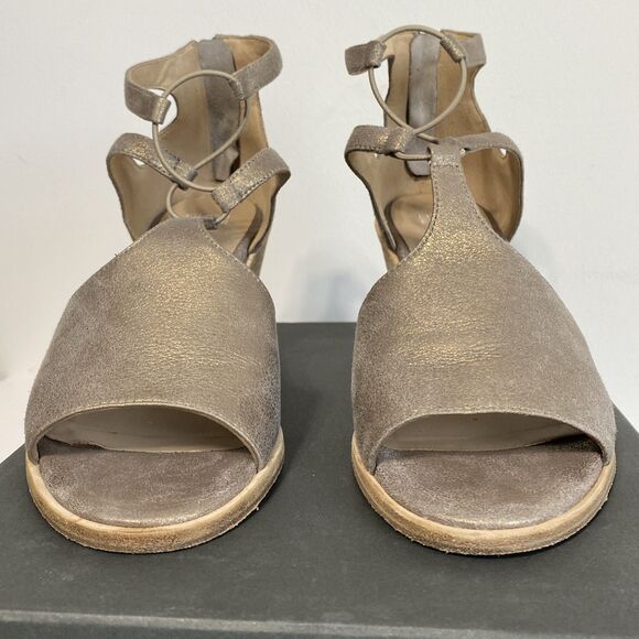 Eileen Fisher Sandals Womens US 9.5 Lou Platinum Metallic Suede Block Heel Coast - Picture 12 of 15